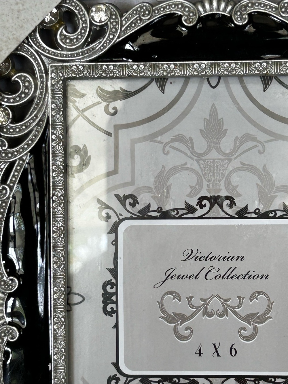 Victorian Jewel Collection 4x6 Picture Frame In Box Silver Black Rhinestone - Picture 4 of 5